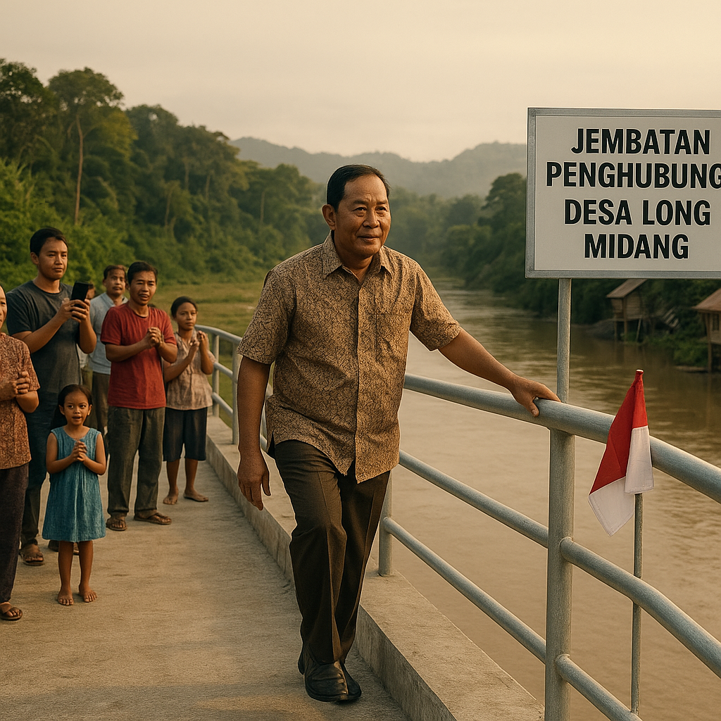 Jembatan Penghubung Desa Long Midang di Perbatasan RI-Malaysia Akhirnya Tersambung