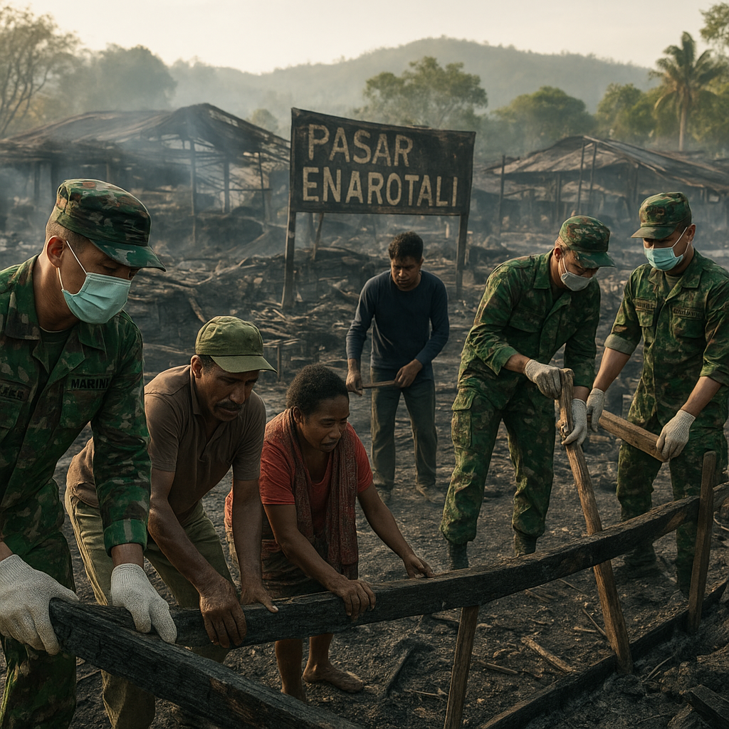 Gotong Royong di Puing Pasar Enarotali: Satgas Marinir Bantu Warga Bangkit dari Abu