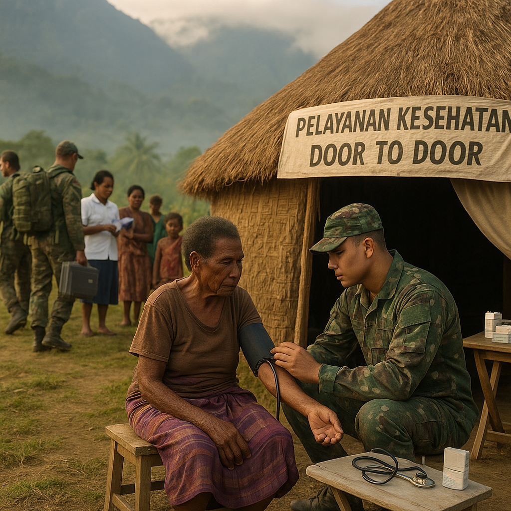 Satgas Marinir Pos Halabok Ulurkan Kasih Lewat Pelayanan Kesehatan Door to Door di Kampung Pardiso