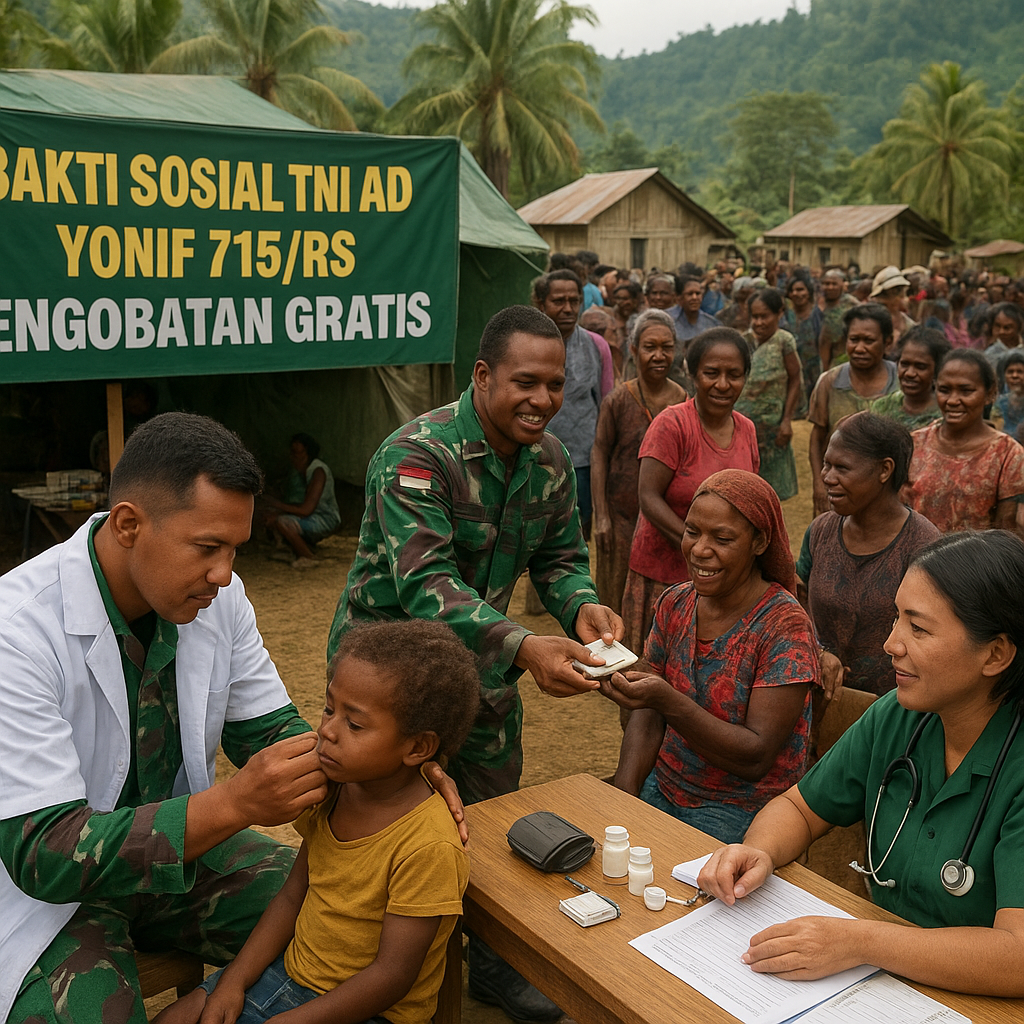 TNI Gelar Bakti Sosial di Wilayah Perbatasan Papua, Warga Antusias