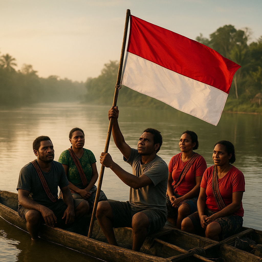 Rindu NKRI: Warga Kampung Sota, Papua, Kibarkan Merah Putih di Atas Perahu Kayu di Sungai Maro