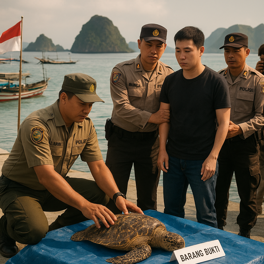 WNA Tiongkok Diduga Tembak Penyu Sisik di Raja Ampat Diserahkan ke Polisi