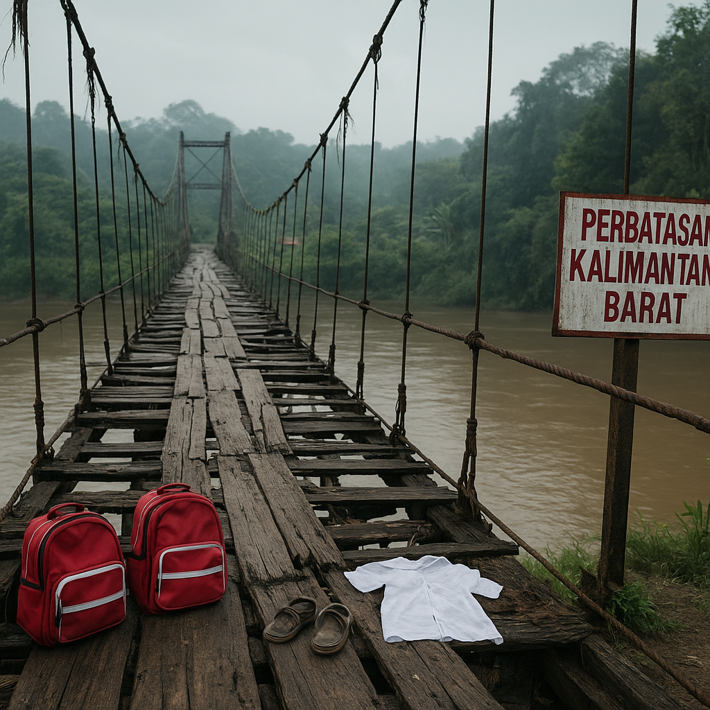 Jembatan Gantung Usang, Anak-Anak Sekolah di Perbatasan Kalimantan Harus Mempertaruhkan Nyawa