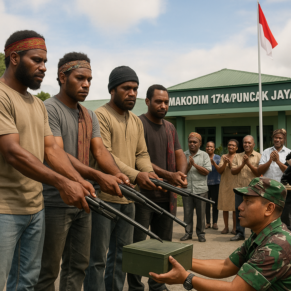Empat Anak Garis Depan Pilih Damai: Senjata Turun di Halaman Kodim Puncak Jaya