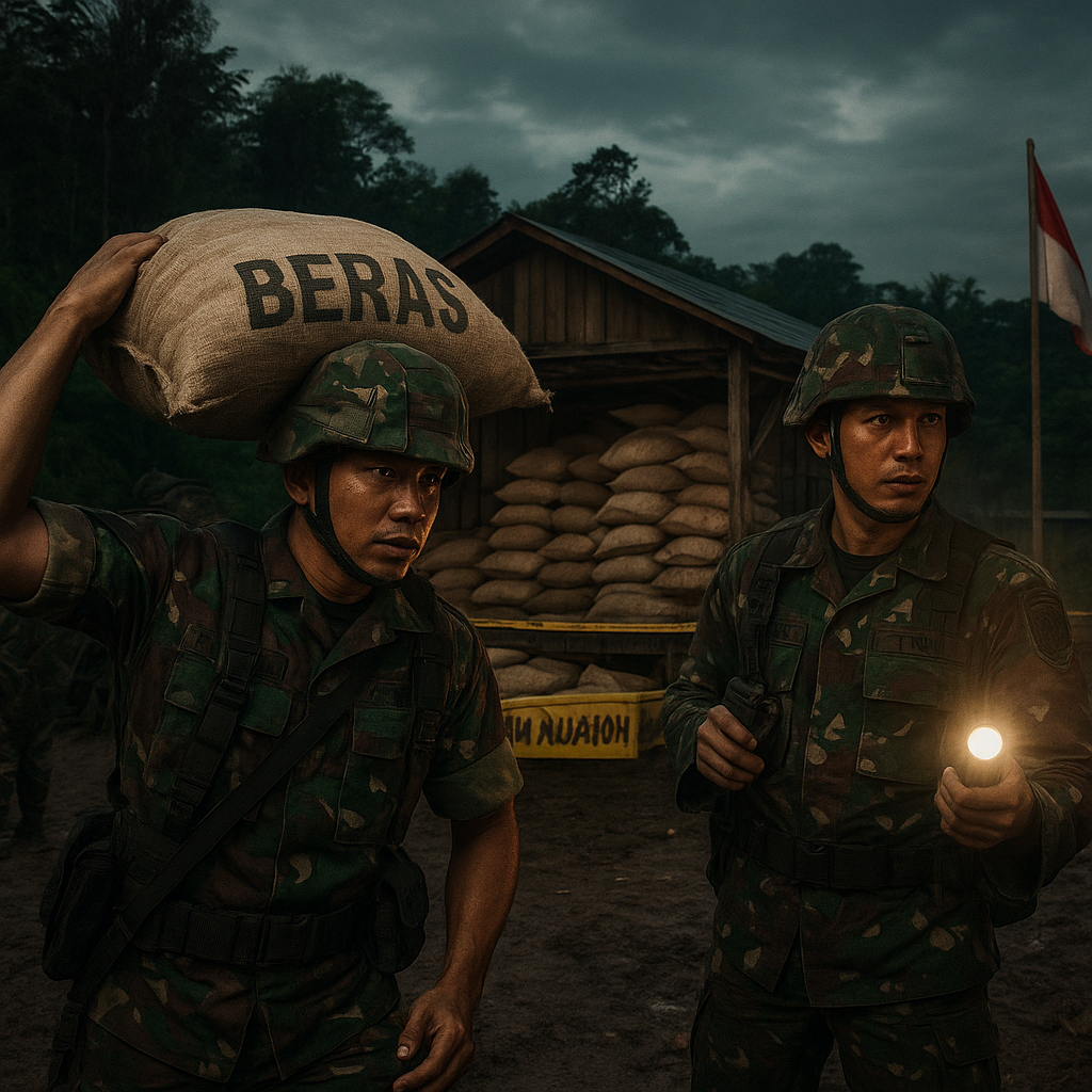 Satgas Pamtas Yonif 321 Raids Pos Penyelundupan di Perbatasan RI-PNG, Amankan Puluhan Karung Beras ilegal