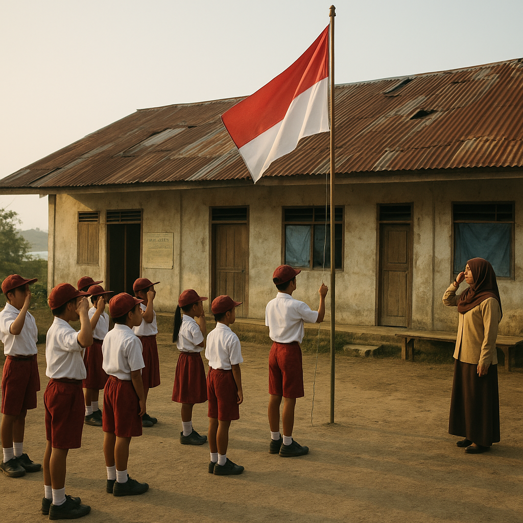 Siswa SD di Pulau Sebatik Berkibar Bendera Setiap Pagi, Meski Gedung Sekolah Mereka Masih Beratap Seng Bolong