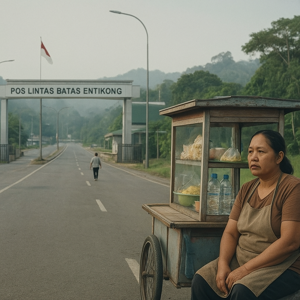 Senyap di Pos Lintas Batas Entikong: Pedagang dan Pelintas Berjaga Jarak