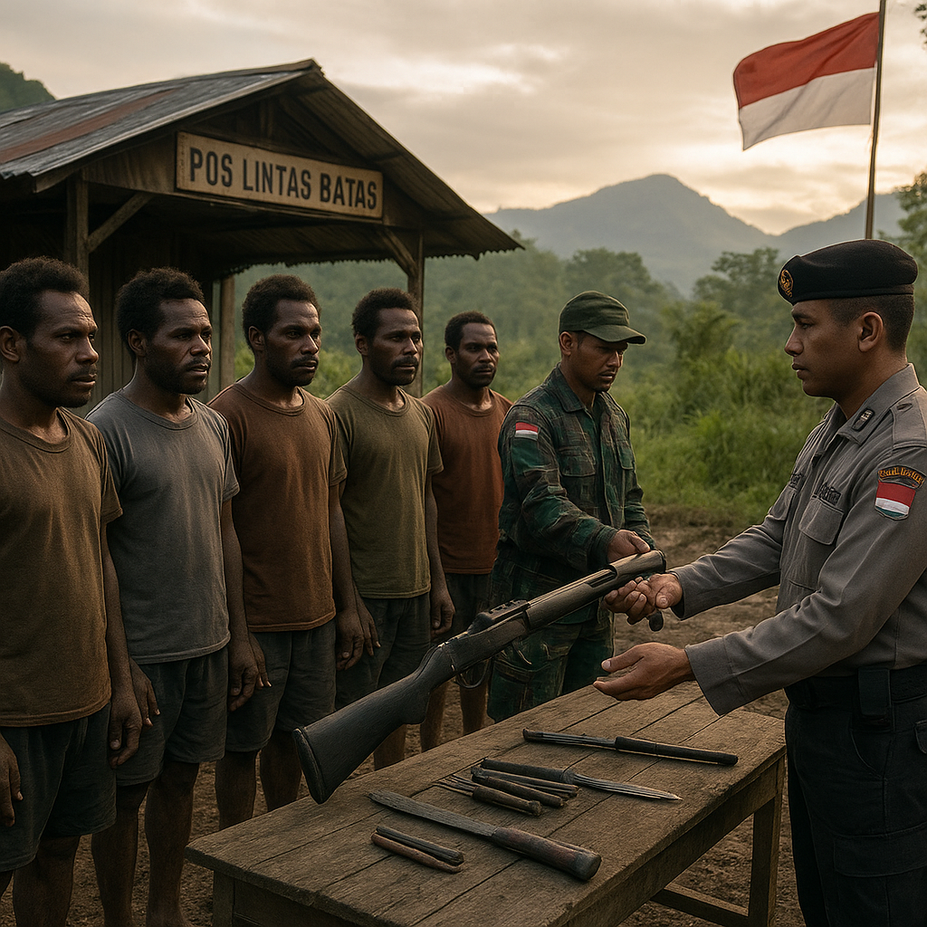 Lima Anggota OPM Perbatasan Papua-PNG Kembali ke NKRI dan Serahkan Senjata