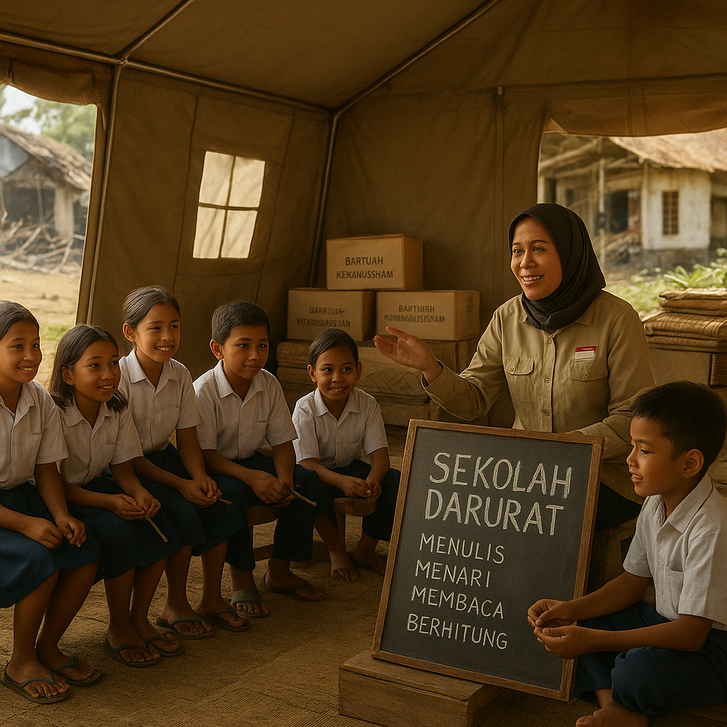 Anak-anak Perbatasan NTB Belajar dengan Semangat di Sekolah Darurat Pascabencana
