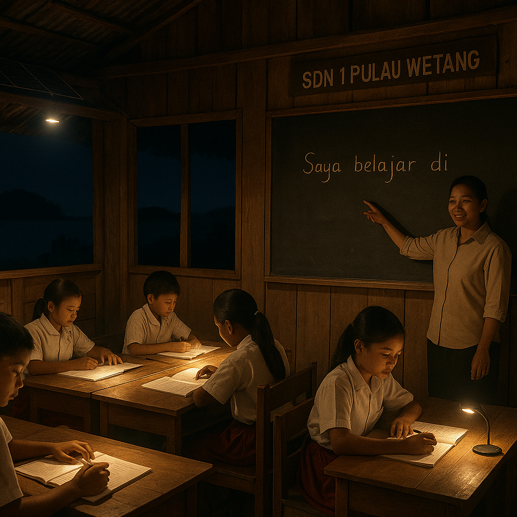 Sekolah Perbatasan di Maluku Barat Daya: Belajar di Bawah Cahaya Lampu Solar Panel