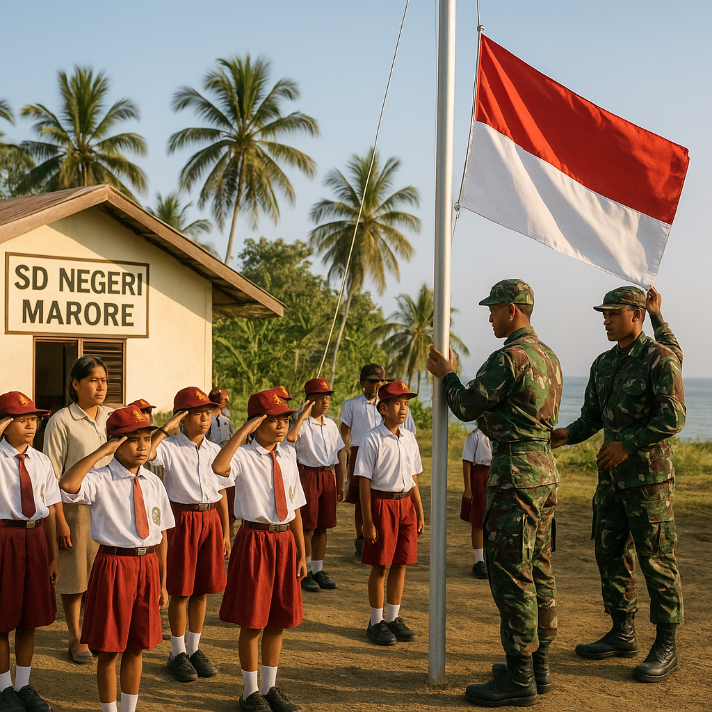 Sekolah Dasar di Pulau Marore Hidupkan Kembali Upacara Bendera Setelah Pos Satgas Dibangun