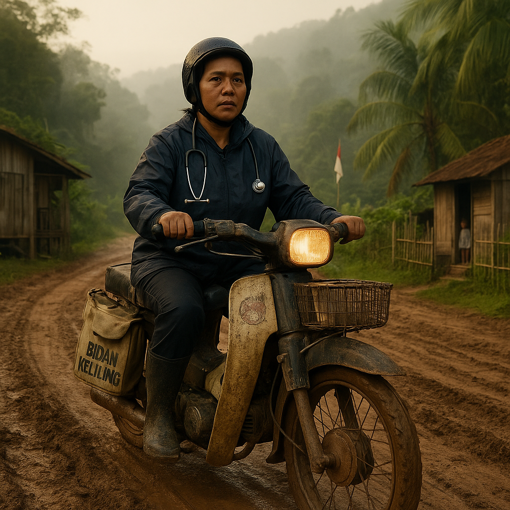 Kisah Bidan Keliling Naik Sepeda Motor Lawan Medan di Perbatasan Entikong