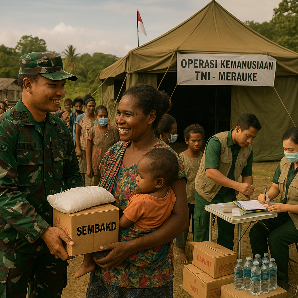 Operasi Kemanusiaan TNI di Perbatasan Merauke: Bagi Sembako dan Periksa Kesehatan Warga Kampung