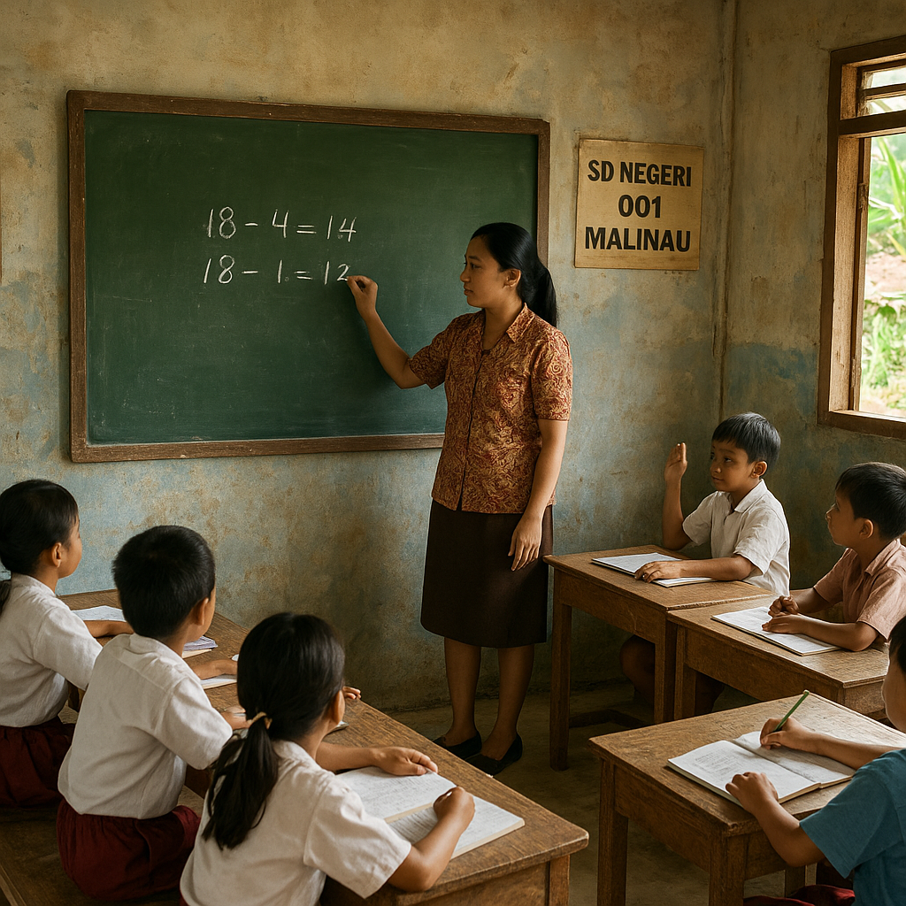 Guru SD Negeri di Perbatasan Malinau Kaltara Mengajar Tiga Kelas Sekaligus dengan Satu Papan Tulis