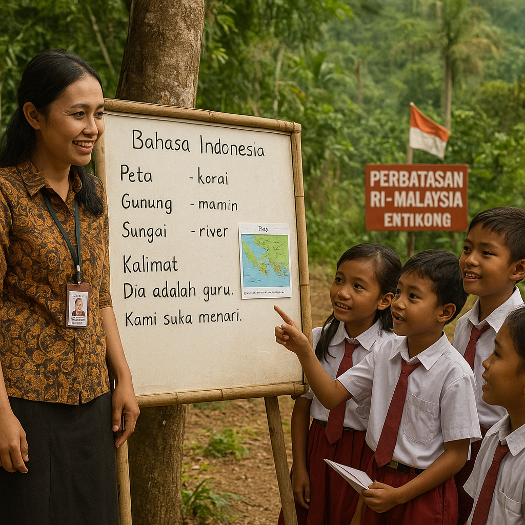 Pelajaran Bahasa Indonesia di SD Perbatasan Entikong, Guru Kreatif Manfaatkan Lingkungan Sebagai Media Ajar