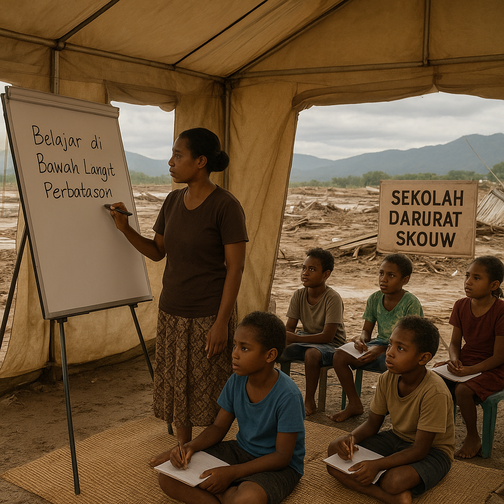 Belajar di Bawah Langit Perbatasan: Sekolah Darat Sementara di Skouw, Papua, Usai Banjir Bandang