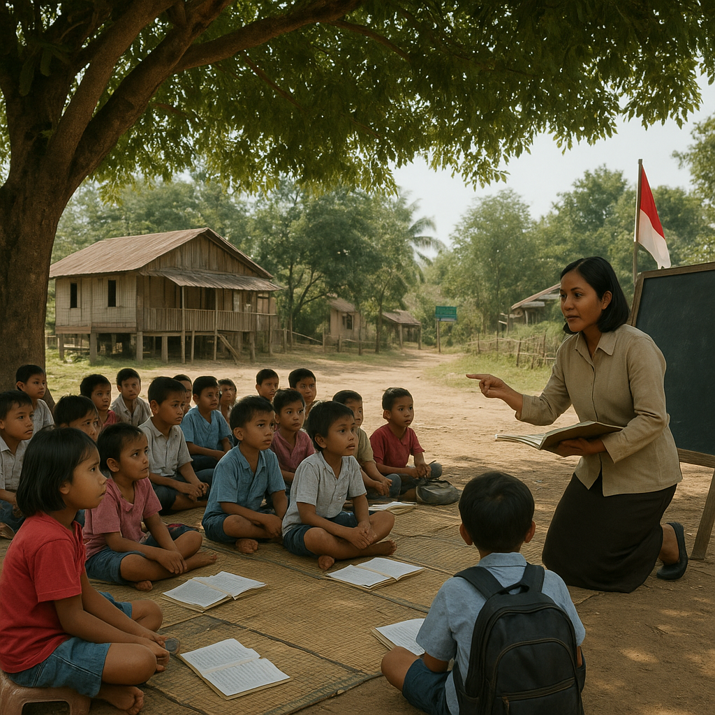 Sekolah di Tapal Batas: Gurunya Datang dari Kota, Siswa Belajar di bawah Pohon