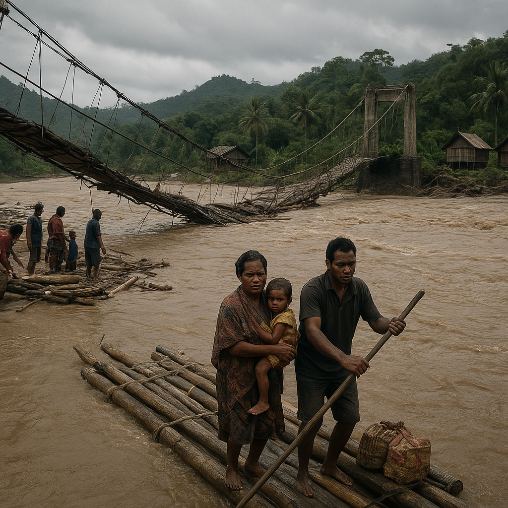 Jembatan Gantung Putus di Perbatasan Papua, Warga Terpaksa Menyeberang dengan Rakit