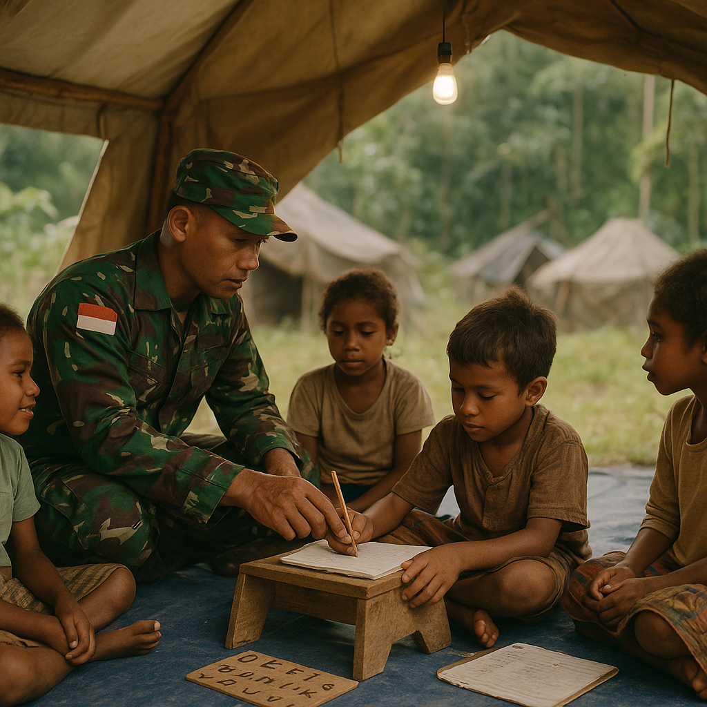 Prajurit TNI Perbatasan Papua Ajari Anak-Anak Suku Terpencil Baca Tulis di Sanggar Belajar Darurat