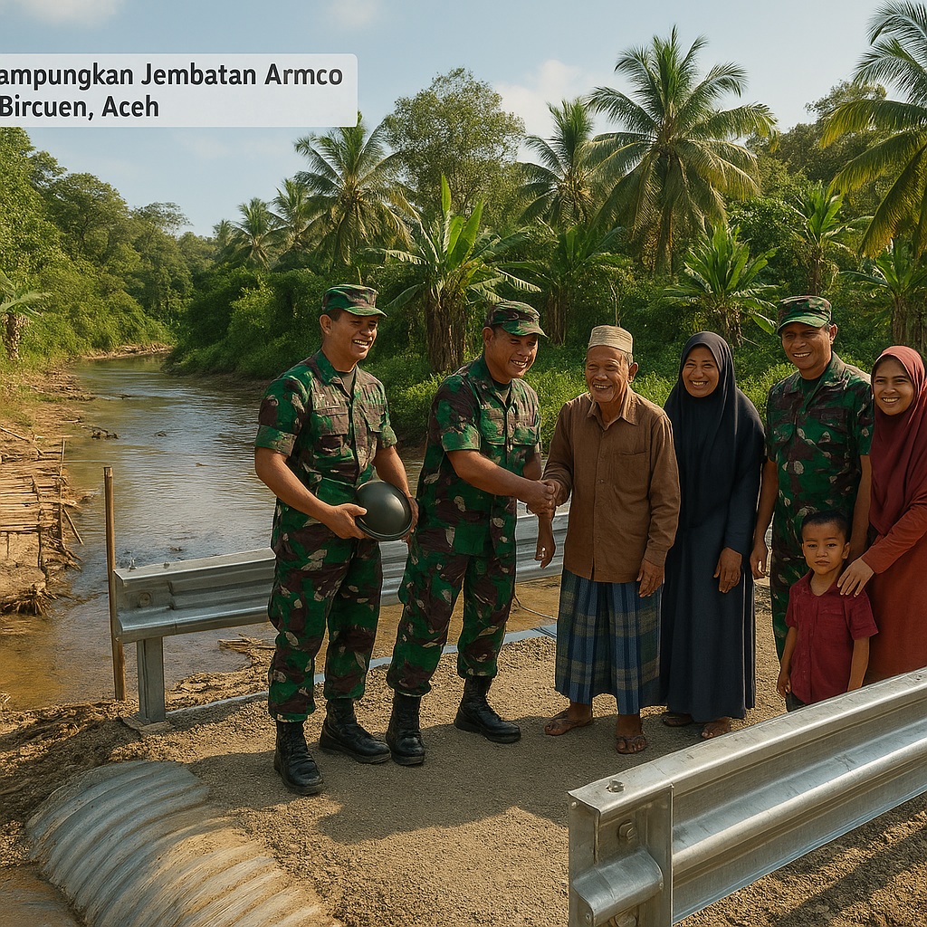 TNI Kembali Rampungkan Jembatan Armco untuk Warga Bireuen, Aceh