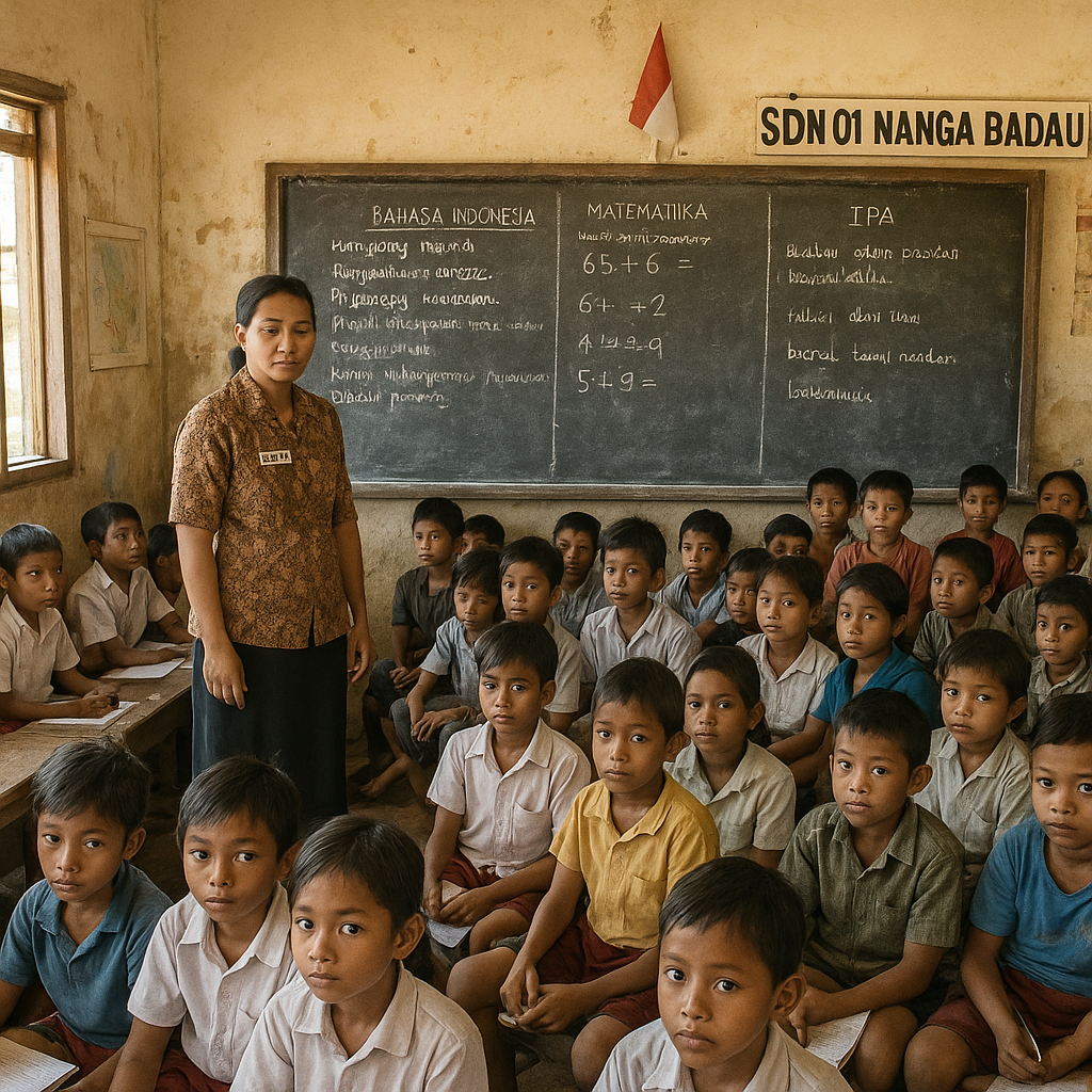 Sekolah Tapal Batas di Nanga Badau, Guru Mengajar 3 Kelas Sekaligus dengan Satu Papan Tulis