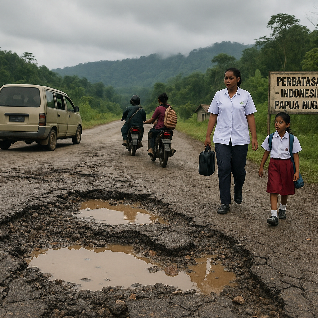 Jalan Trans Papua di Perbatasan Papua Nugini: Retak dan Berlubang, tapi tetap Jadi Jalur Hidup Warga