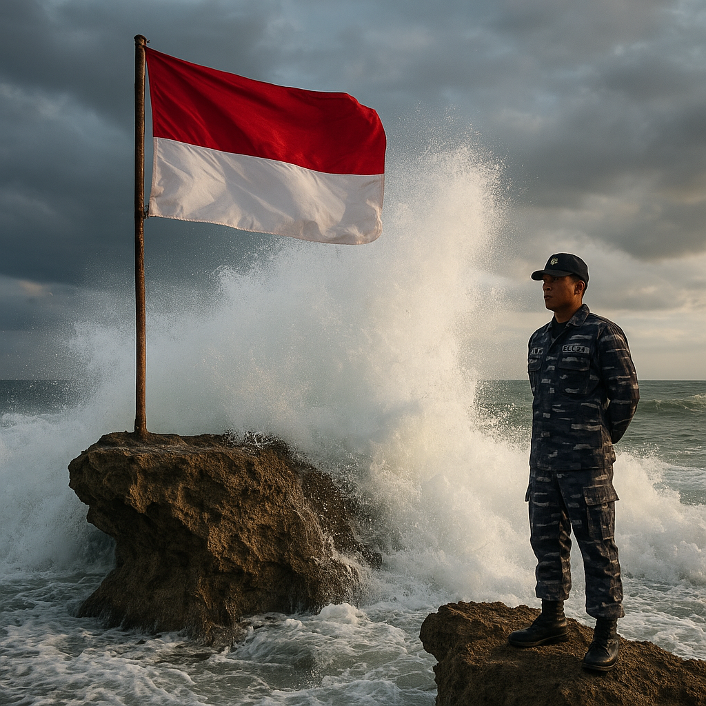 Bendera Merah Putih di Atas Karang Unarang, Pulau Terluar yang Terkikis Ombak