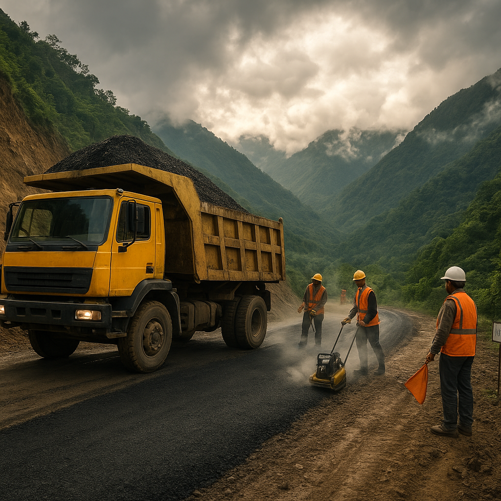 Aspal Terakhir di Jalan Trans-Papua: Suara Gemuruh Truk Pengangkut Material di Bawah Langit Pegunungan Bintang