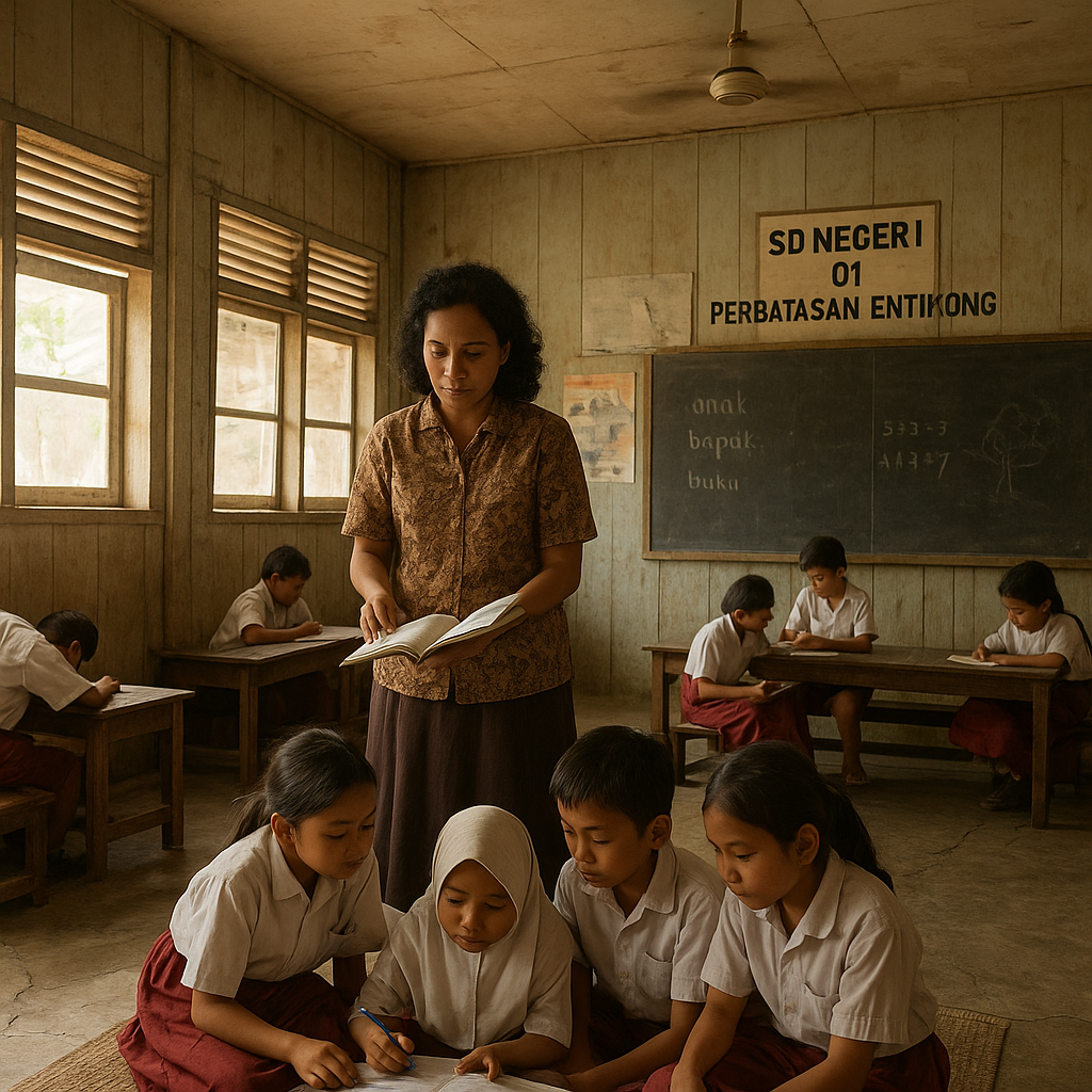 Pendidikan di Ujung Negeri: Kelas Berbagi Satu Guru untuk Tiga Tingkat Sekolah di SD Perbatasan Entikong
