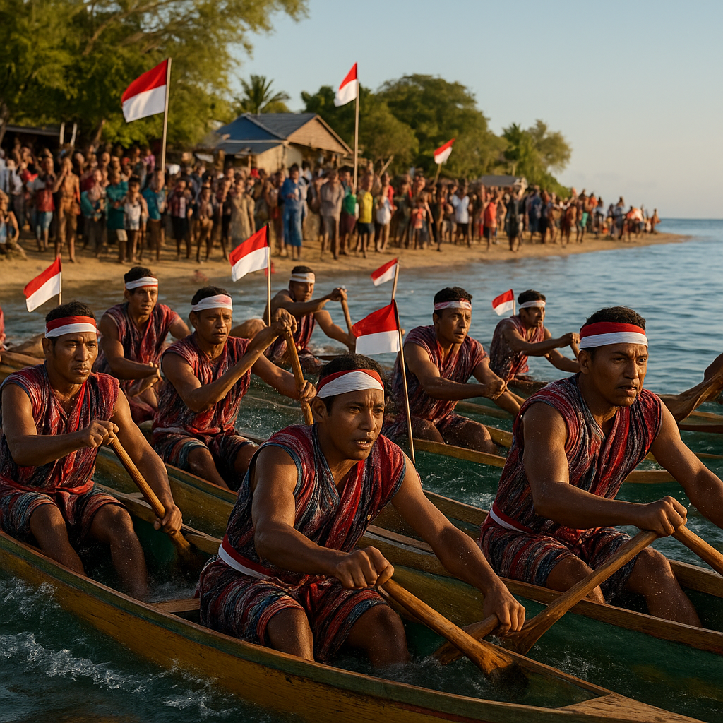 Warga Perbatasan NTT Rayakan HUT RI dengan Lomba Dayung Perahu Tradisional