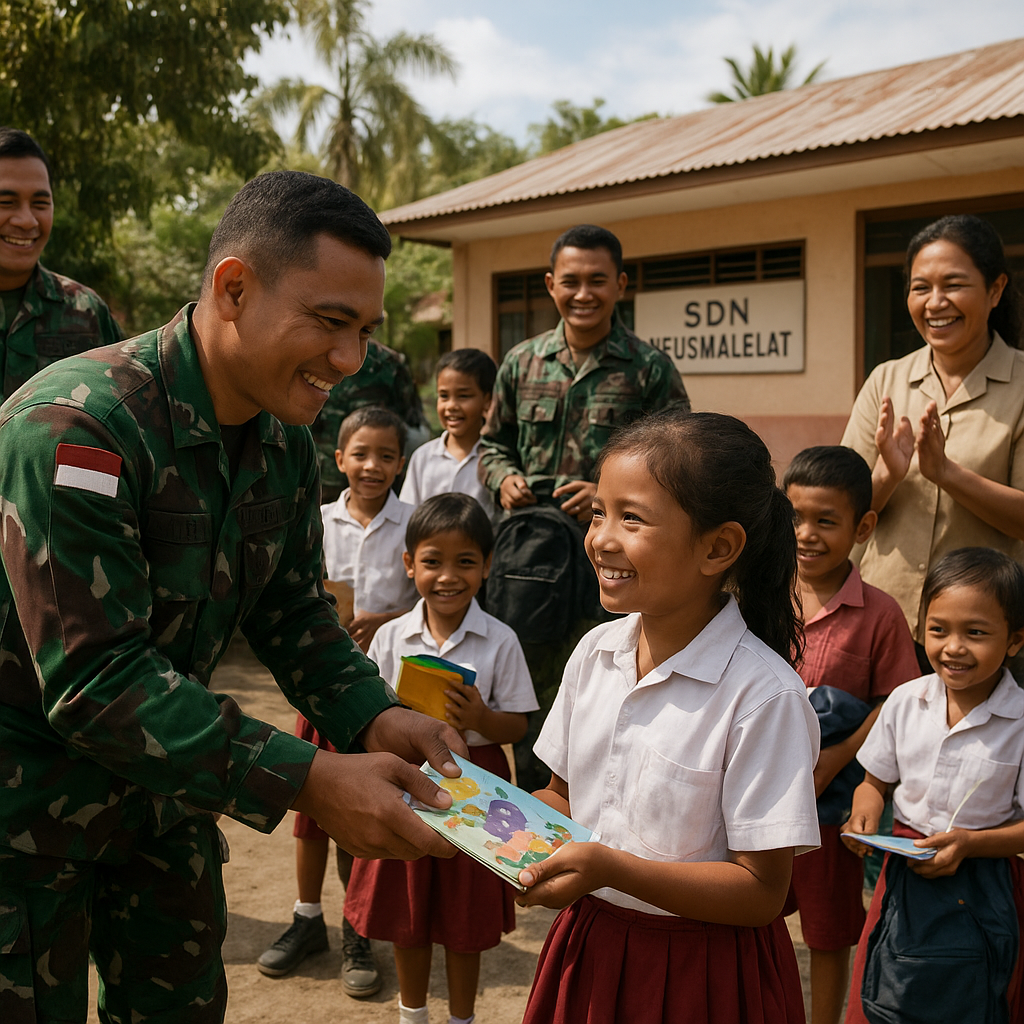 Tingkatkan Literasi di Perbatasan, Satgas Pamtas Yonarhanud 2 Kostrad Gelar Bakti Sosial di SDN Neusmalelat