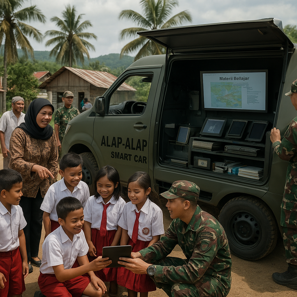 Satgas Pamtas Yonarhanud 2 Kostrad Tingkatkan Mutu Pendidikan di Perbatasan Melalui Alap Alap Smart Car