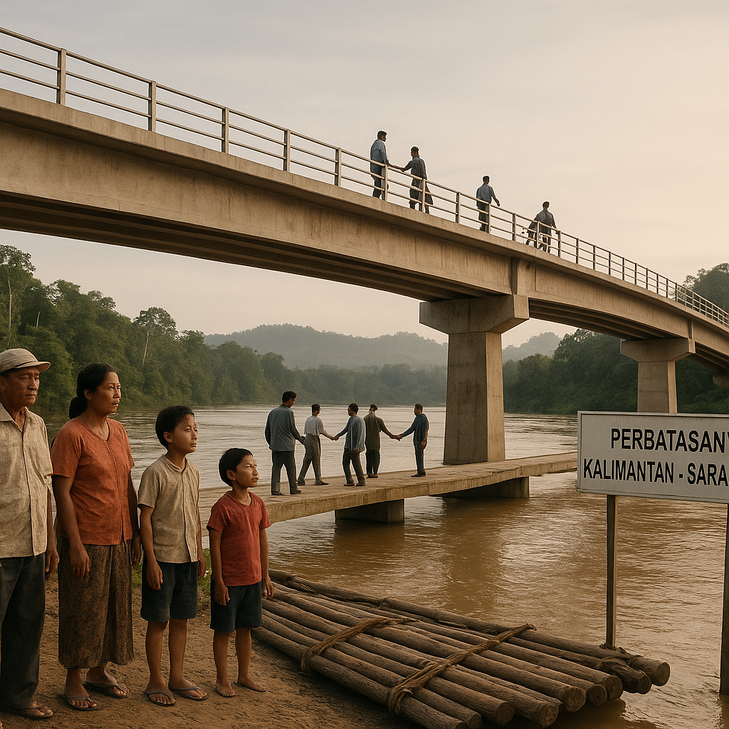 Jembatan Penghubung Desa di Perbatasan Kalimantan-Sarawak Dibangun, Warga Tak Perah Melintasi Sungai Berbahaya