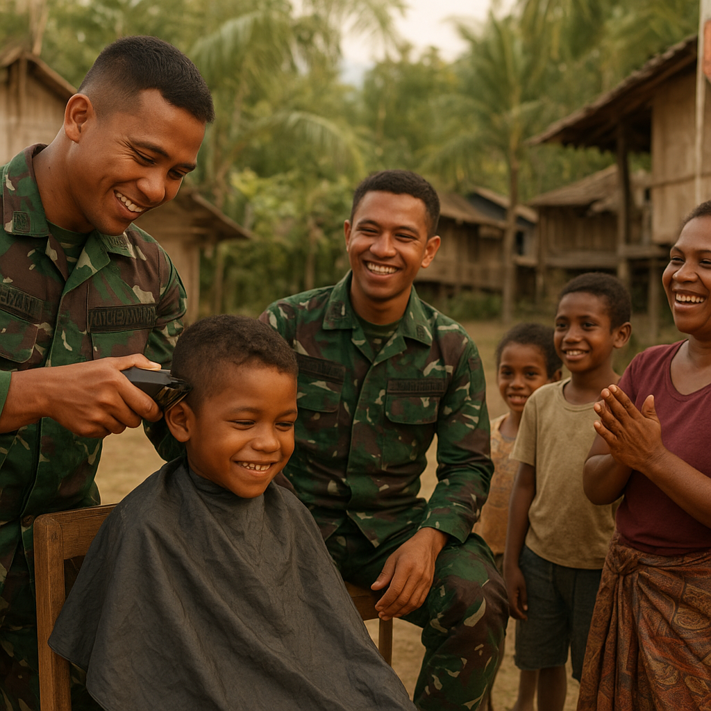 Sentuhan Humanis TNI di Tanah Papua: Satgas Yonif 123/Rajawali Pangkas Rambut Anak-Anak, Hadirkan Keceriaan di Perbatasan