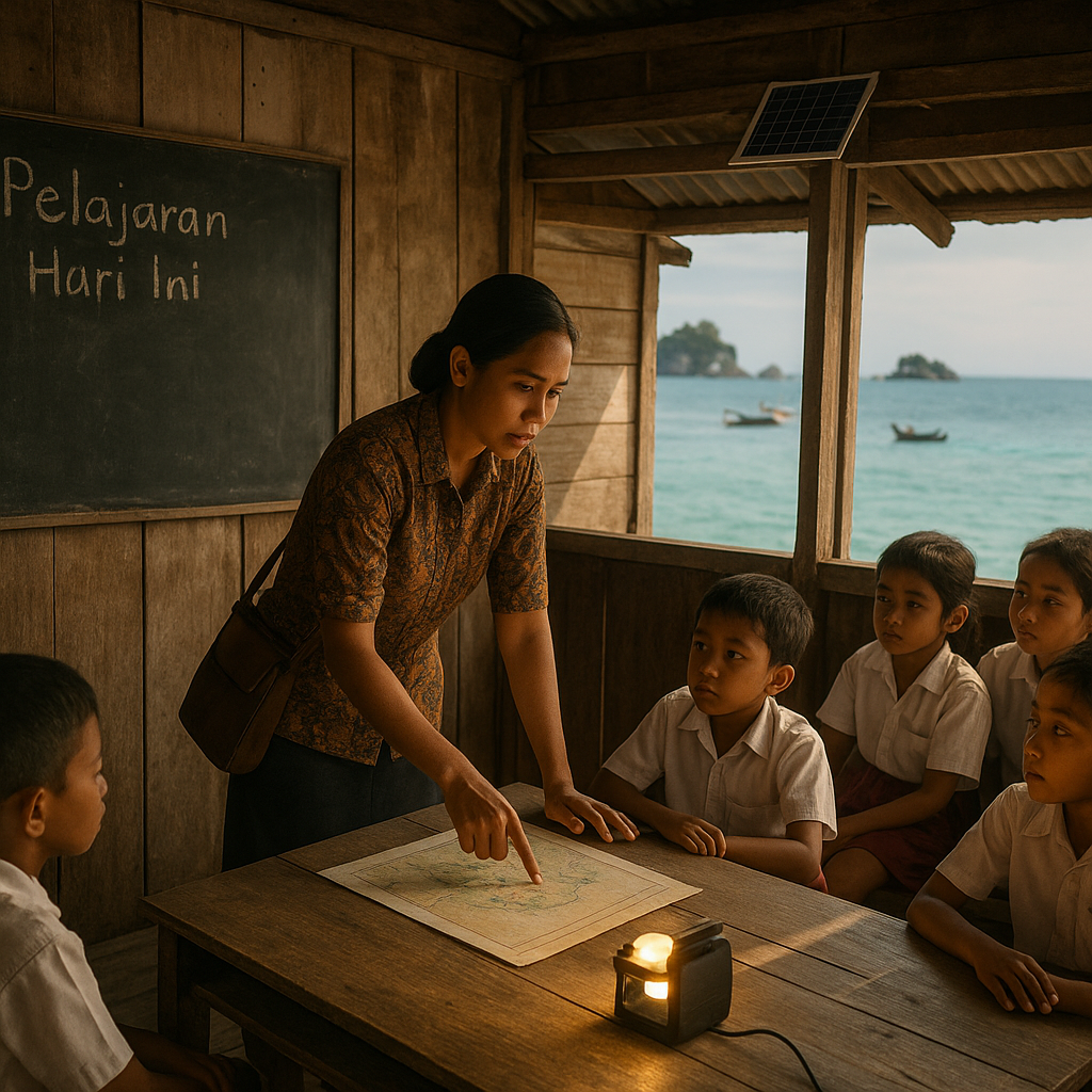 Cerita Guru SD di Pulau Terluar Natuna yang Mengajar dengan Tenaga Solar