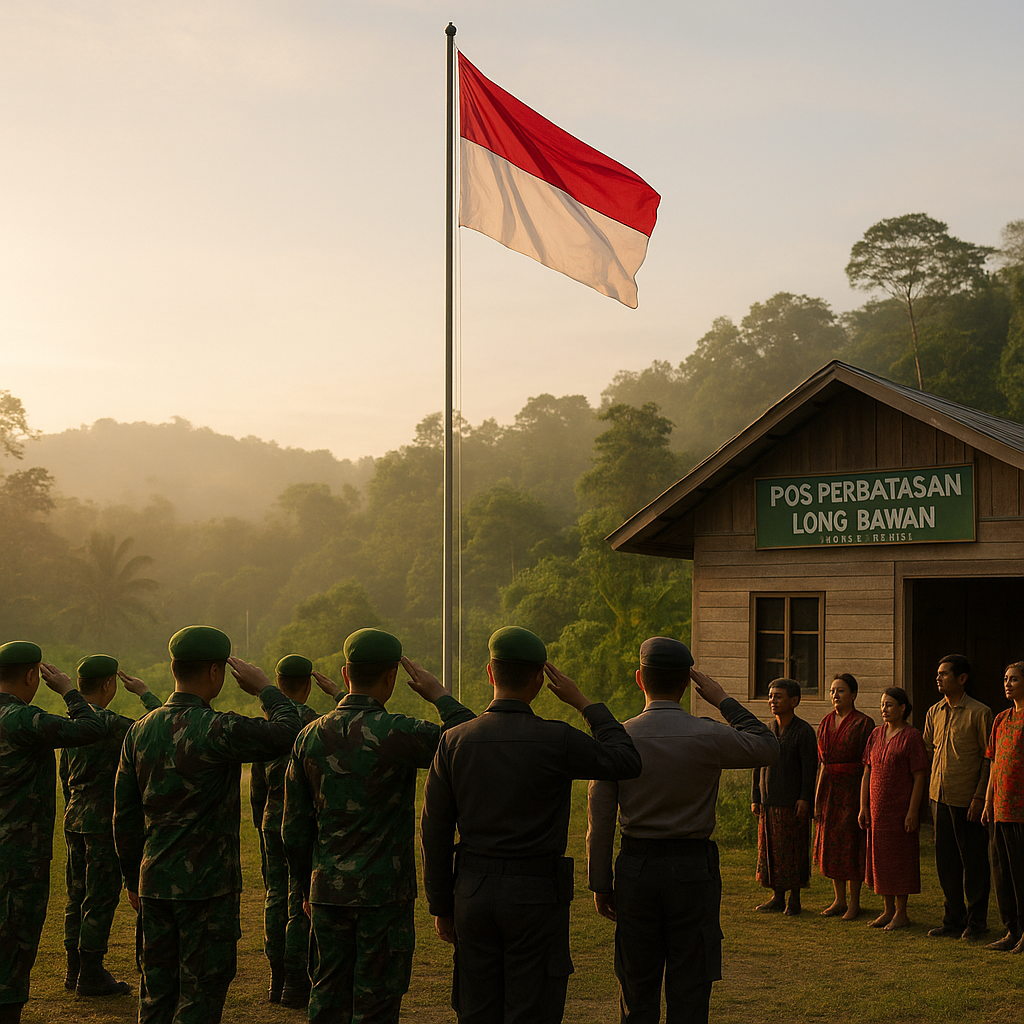 Upacara Bendera di Pos Perbatasan Long Bawan, Kalimantan Utara