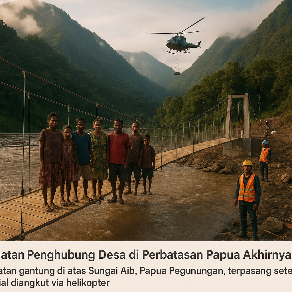 Jembatan Penghubung Desa di Perbatasan Papua Akhirnya Terpasang