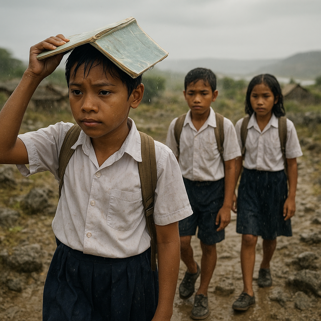 Pelajar Perbatasan NTT Berjalan 3 Jam ke Sekolah, Buku di Atas Kepala Lindungi dari Hujan