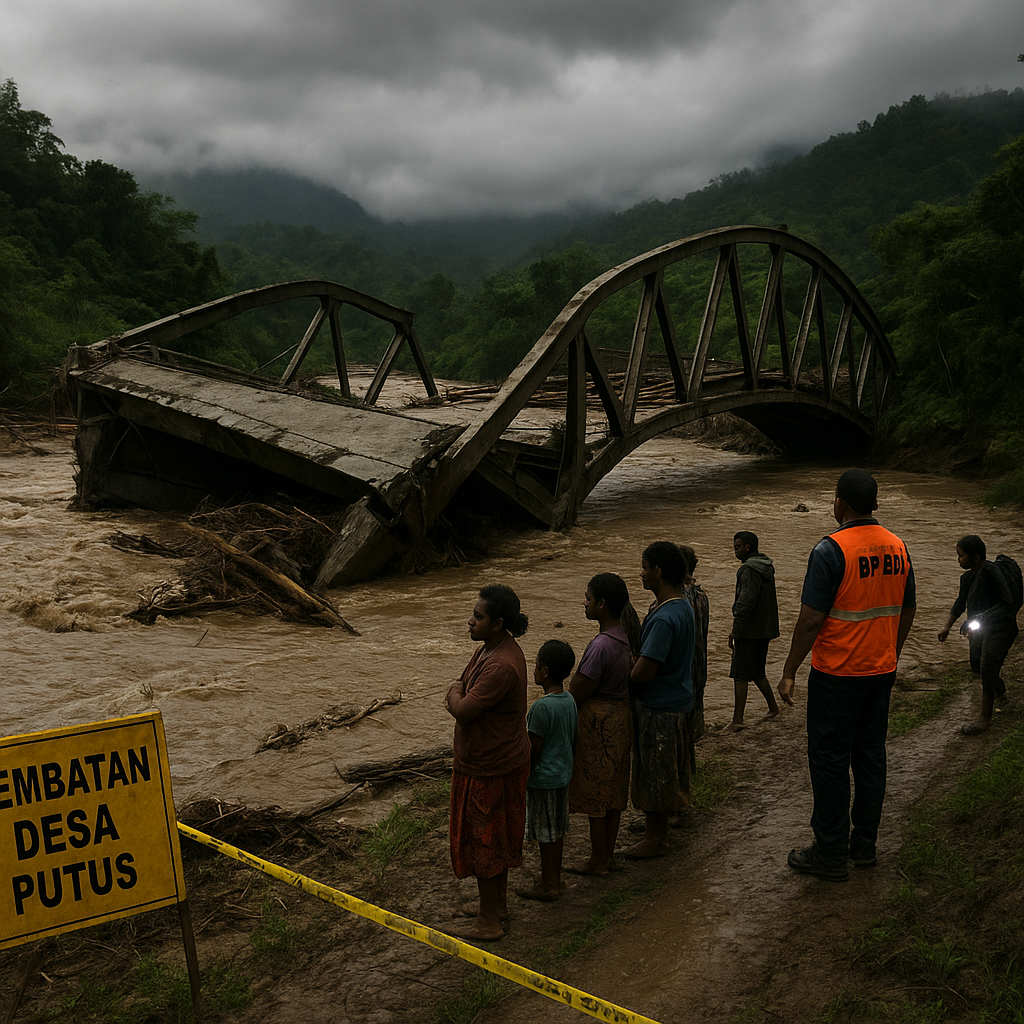 Jembatan Penghubung Desa di Perbatasan Papua Roboh Diterjang Banjir Bandang