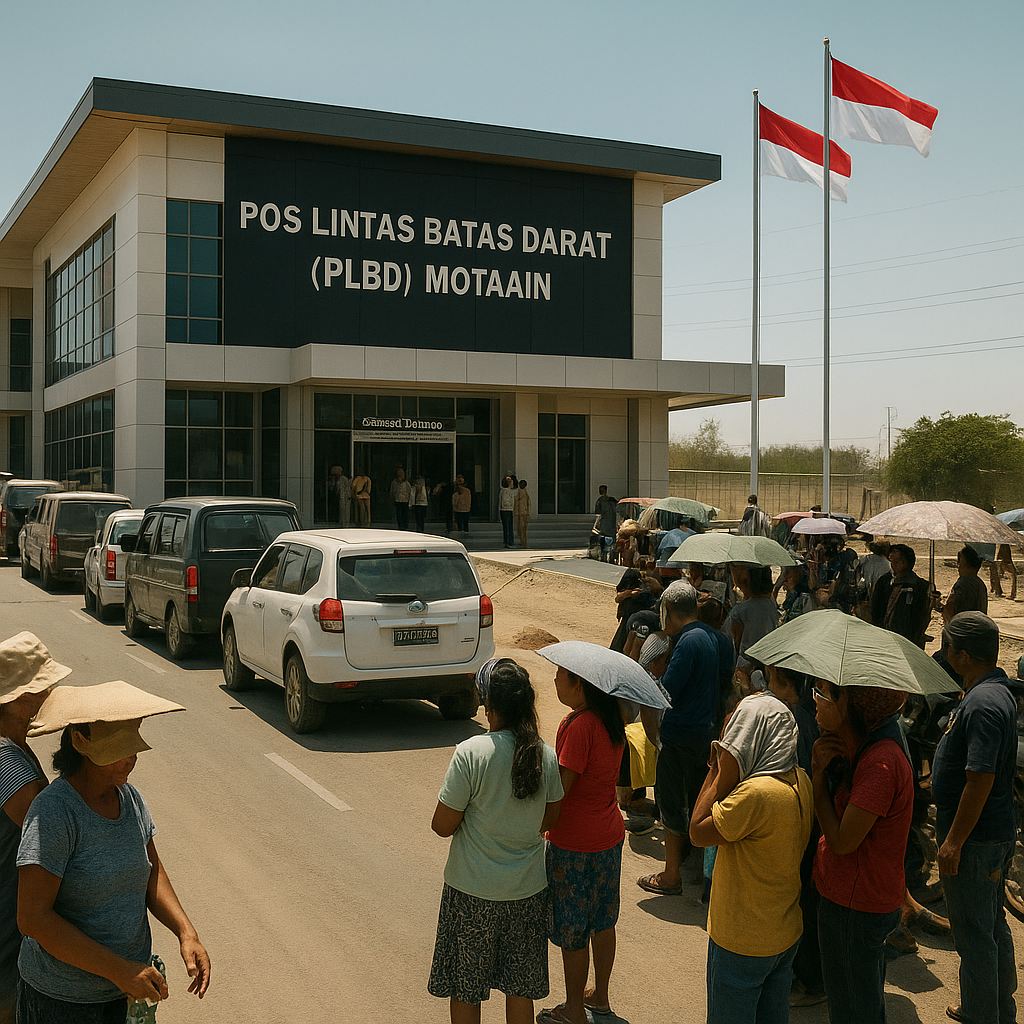 Pos Lintas Batas Darat (PLBD) Motaain Kini Berwajah Baru, Tapi Antrean Masih Panjang