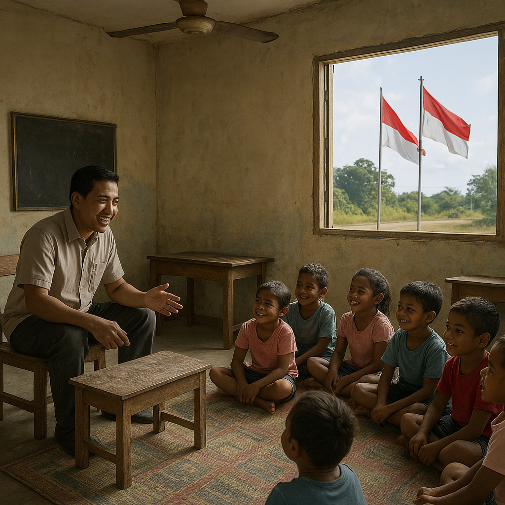 Kelas Berbagi Atap di Skouw: Cerita Guru Penghibur di Bawah Tiang Bendera Perbatasan