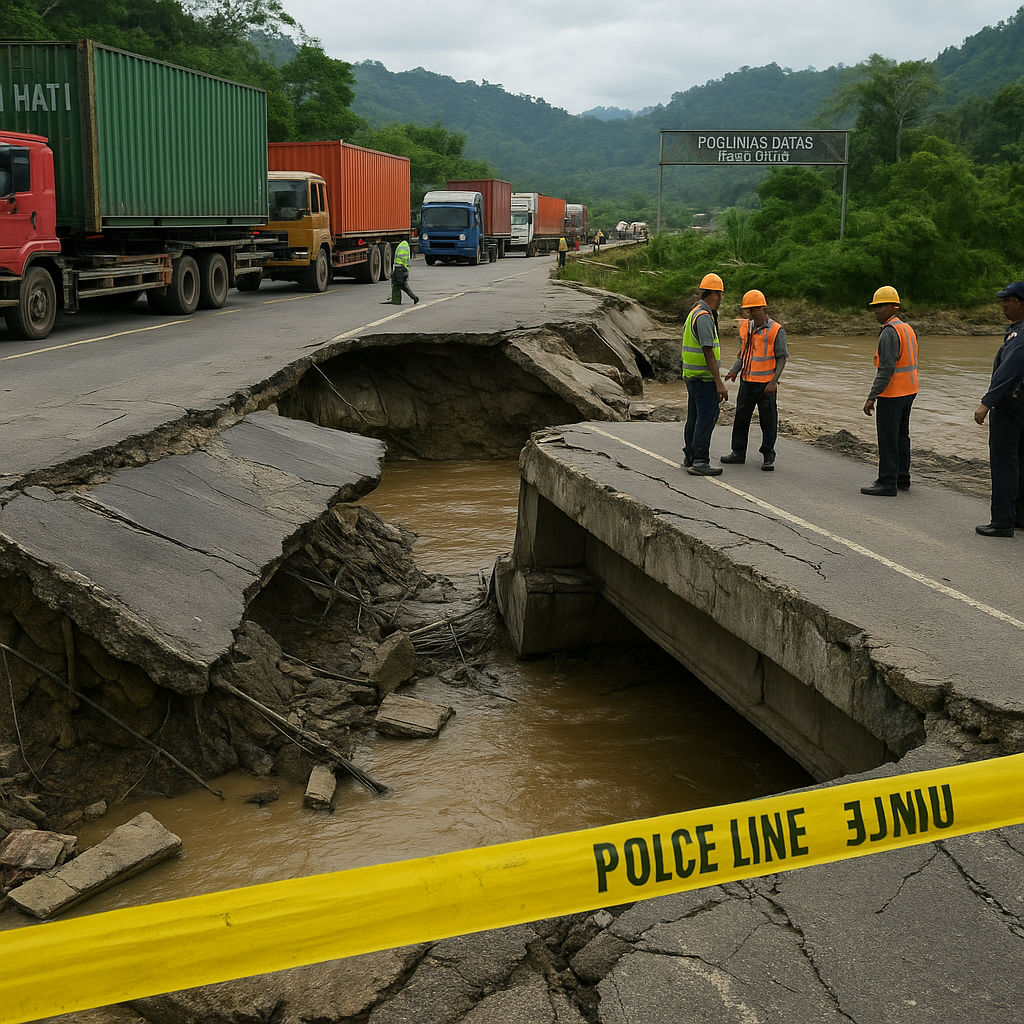 Jembatan Penghubung Indonesia-Malaysia di Entikong Runtuh Sebagian, Arus Logistik Terputus