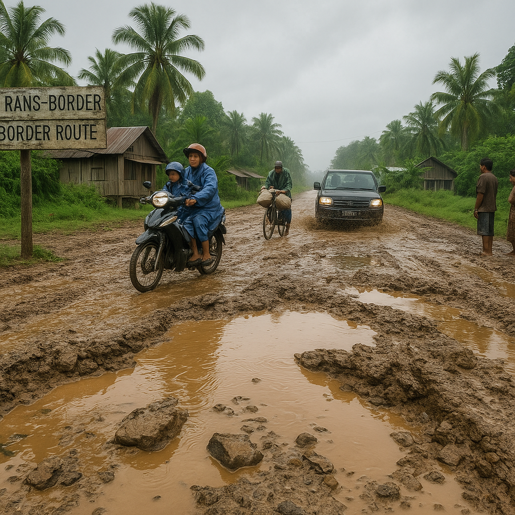Jalur Trans-Border di Sei Pancang: Jalan Berlubang Penghubung Dua Negeri