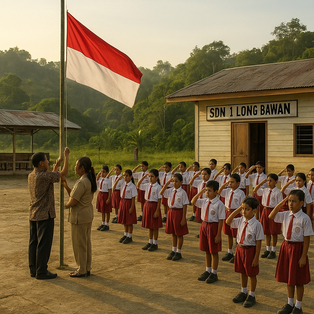 Upacara Bendera di SDN 1 Long Bawan: Merah Putih Berkibar di Perbatasan Sarawak
