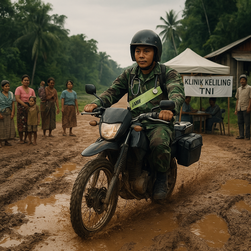 Klinik Keliling TNI di Pedalaman Badau: Dokter Bersepeda Motor Menembus Jalan Berlubang untuk Jemput Bola