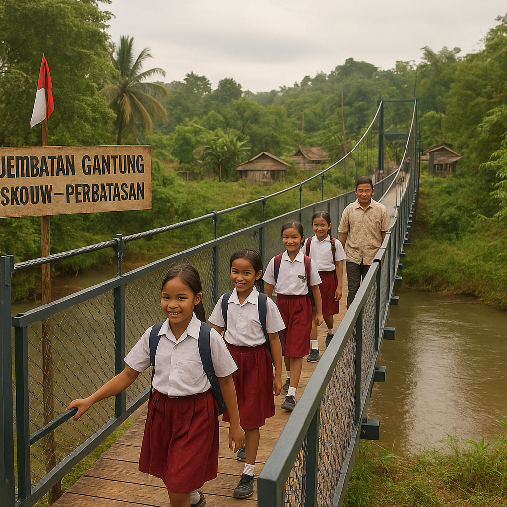 Jembatan Gantung di Skouw Muara Tami Kini Berpagar Besi, Anak Sekolah Tak Lagi Gemetar