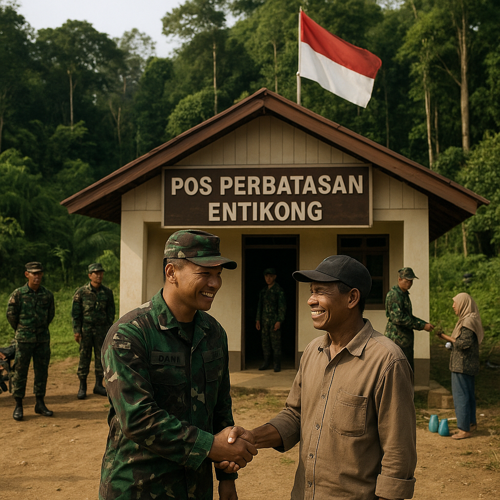 TNI di Pos Perbatasan Entikong Menjaga dengan Disiplin dan Kedekatan dengan Warga