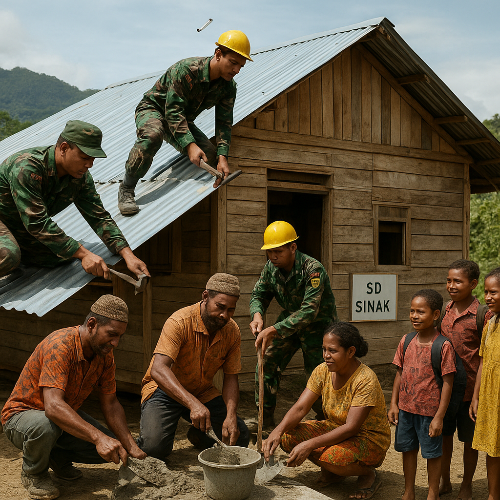 Gotong Royong TNI-Warga Sinak Bangun Harapan Pendidikan Papua