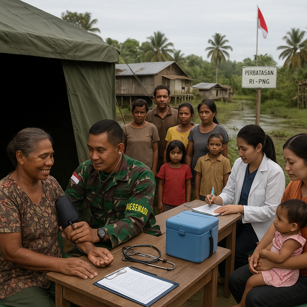 TNI Jemput Bola ke Perbatasan RI-PNG, Warga Rawa Biru Antusias Ikuti Pengobatan Gratis