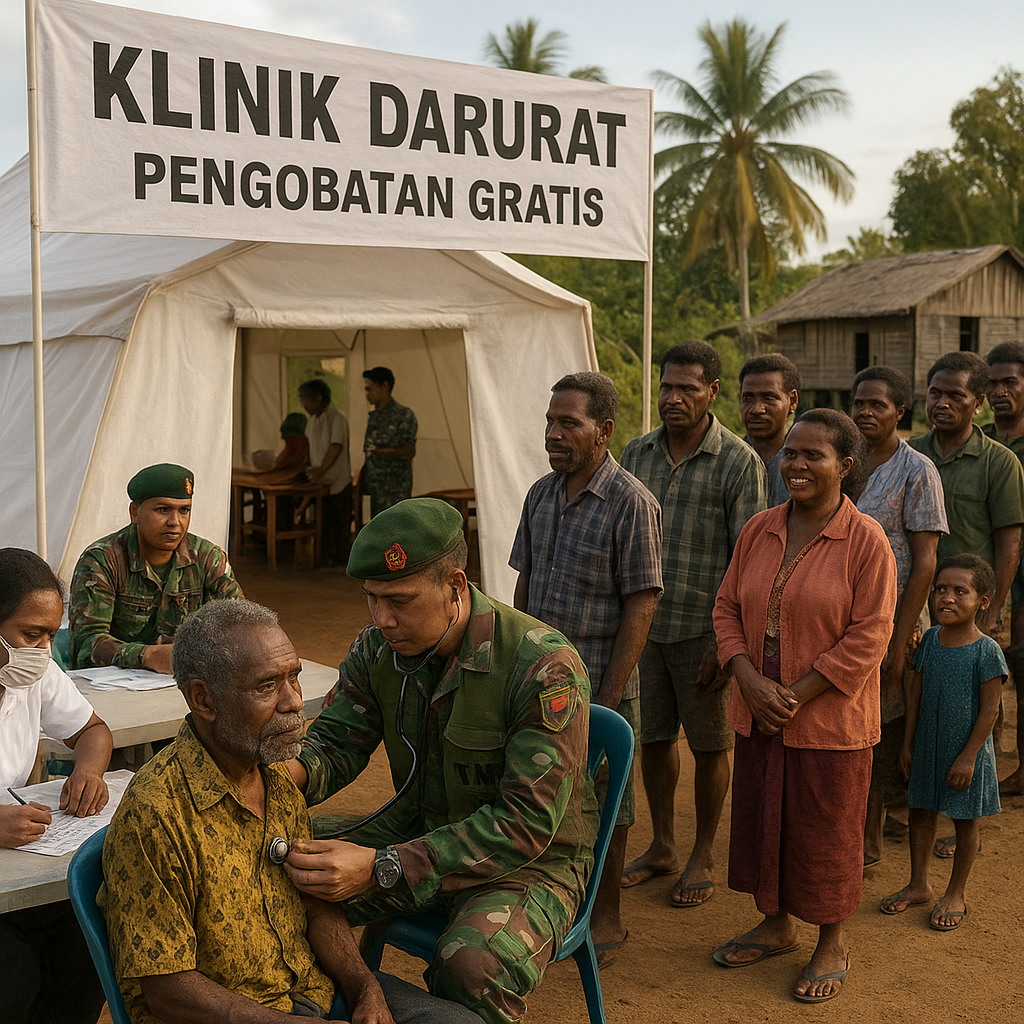 TNI Jemput Bola ke Perbatasan RI-PNG, Warga Rawa Biru Antusias Ikuti Pengobatan Gratis
